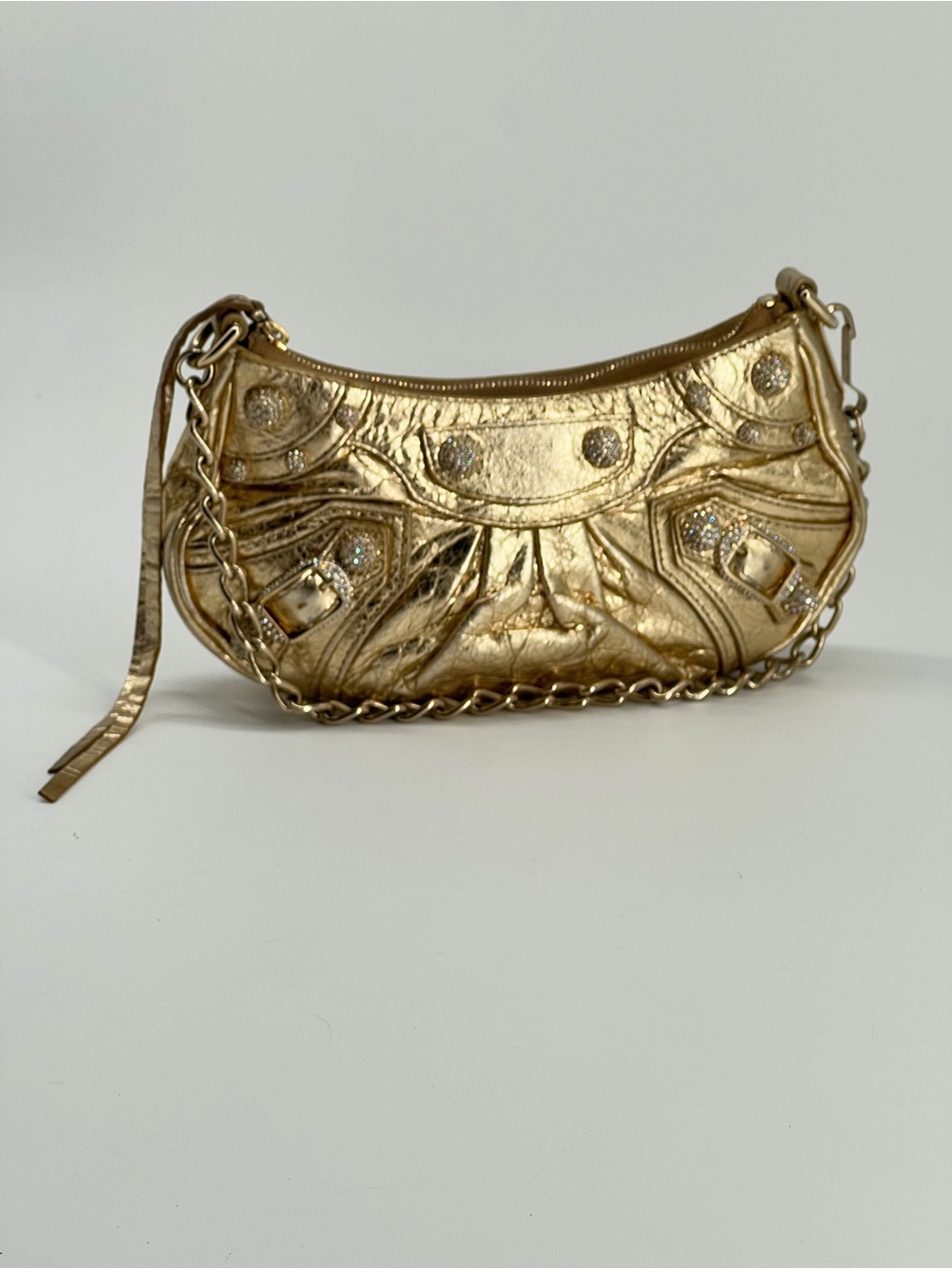 Balenciaga Le Cagole Mini Shoulder Bag Gold Leather With Crystal Studs